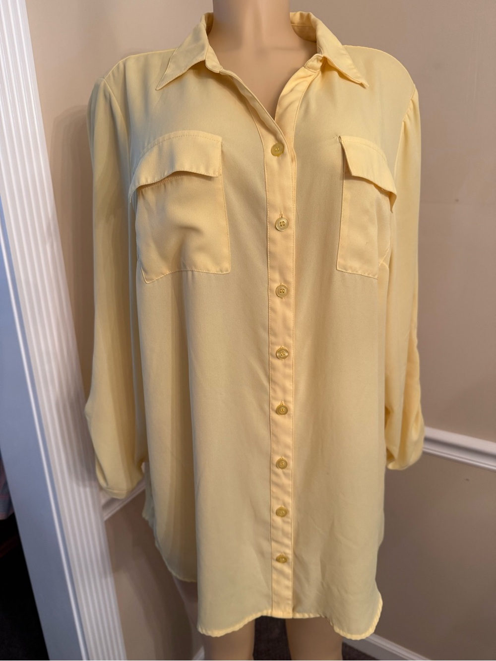CJ Banks Pale Yellow Button-Front Blouse